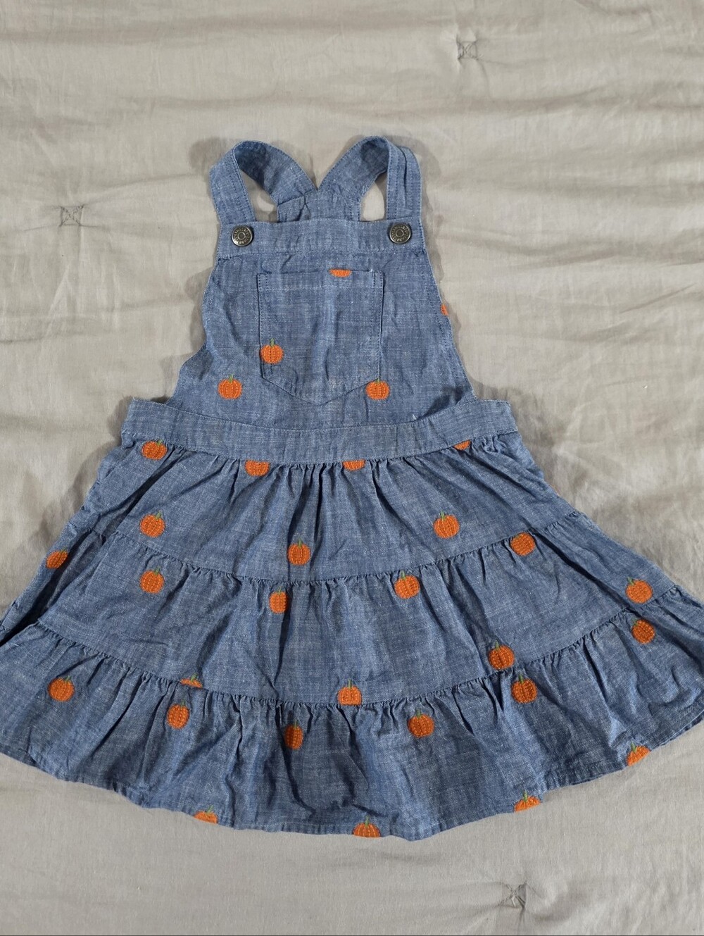 Gymboree Toddler Girl Chambray Embroidered Pumpkin Pinafore Dress Size 3T